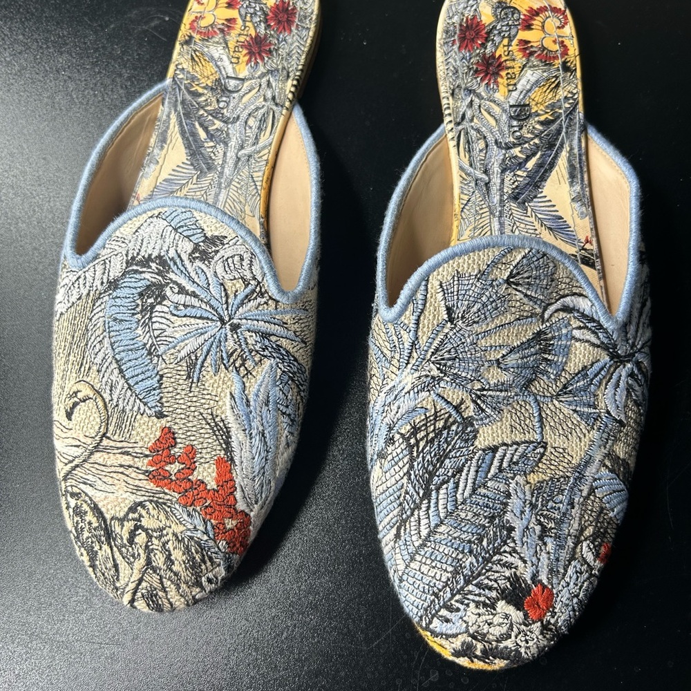 Dior Blue and Black Mules with Artistic Design